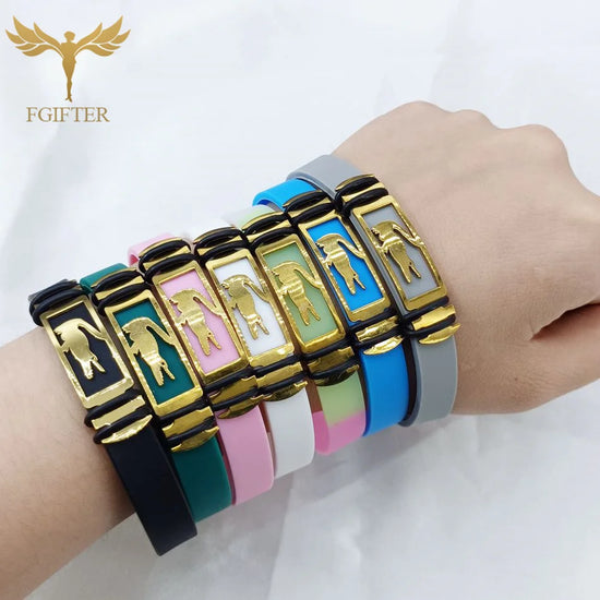 7 Colors Rubber Strap Gothic Gold Silver Color Crocodile Symbol Bracelets Stainless Steel Cuff Clasp Men Women Cool Hand Jewelry