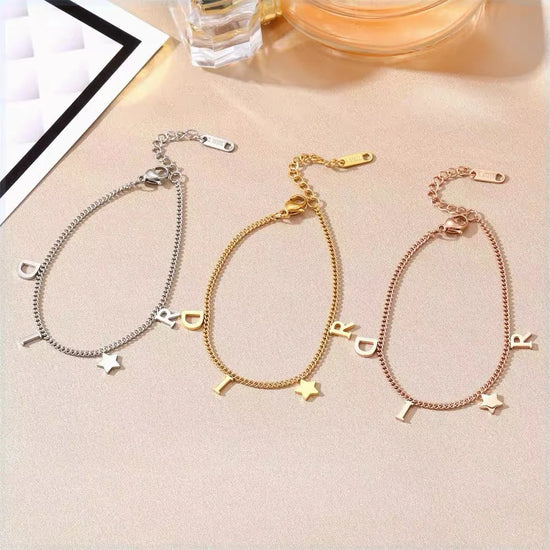 Korea New Fashion Letter Star Pendant Bracelet Woman Simple Vintage Stainless Steel Bracelet Luxury Jewelry Accessories Gifts