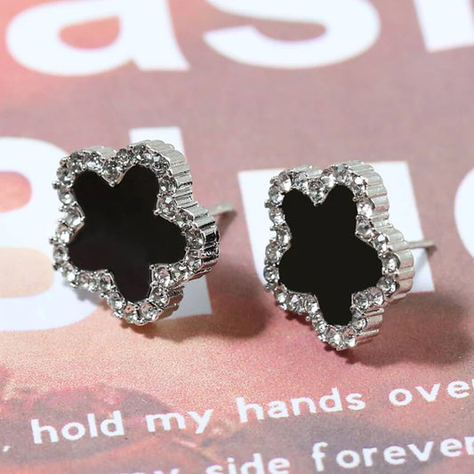 Flower Shape Crystal Stone Surround Women Earring Stud Black Resin Board Clear Glass Stone Flower Post Earrings Y2K Jewelry