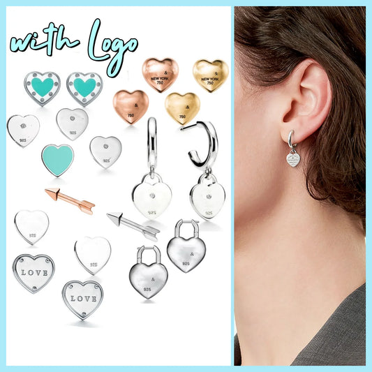 S925 silver heart-shaped earrings,fashionable and simple TIF&CO.style return to series original and high quality, with logo