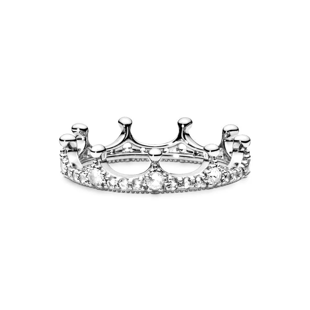 Pandora Silver Clear Sparkling Crown Ring Elegant Luxury Jewelry Birthday Gifts For Women 925 Sterling Silver