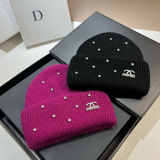 2024 Shiny Angola Rabbit Fur Winter Knitted Beanies Warm Cashmere Wool Skullies Women Cap Female Three Fold Ski Outdoor Hats