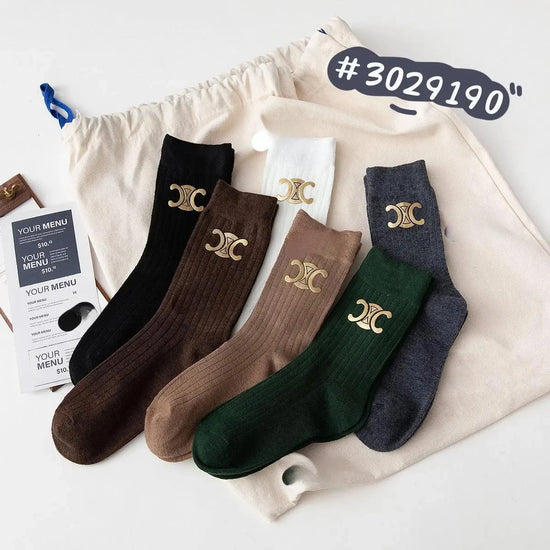 1/3/5 pairs socks ins fashion socks Solid color hot gold women's mid-tube socks simple leisure sports autumn cotton socks - HOTEVERYTHING