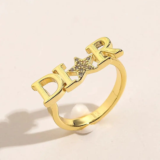 2024 New Crystal Letter D Adjustable Rings for Women Fashion Brand Jewelry Zirconia Star Rings Party Gift Accessories