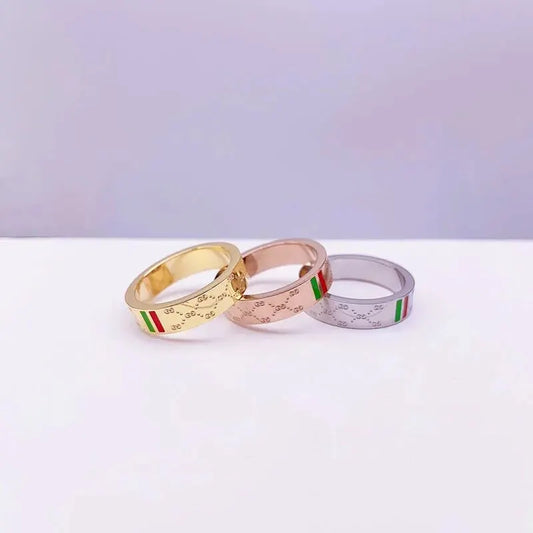 GD Luxury Trendy Vintage Red and Green Color Stainless Steel Gold Color Plated Ring for Women/Men Jewelry Gift Wholesale